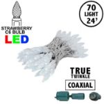 Coaxial *NEW* TrueTwinkle® Pure White 70 LED C6 Strawberry Mini Lights Commercial Grade on White Wire