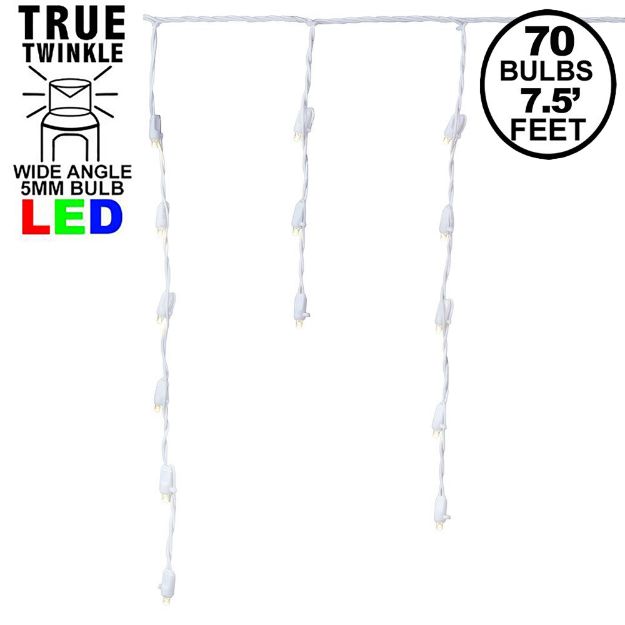 *NEW* TrueTwinkle® Warm White LED Icicle Lights on White Wire 70 Bulbs