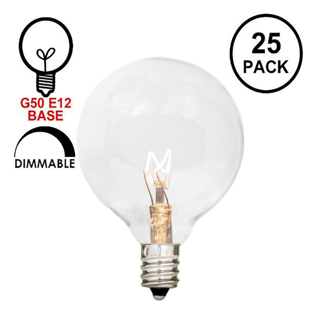 E12 Clear G50 7 Watt Replacement Bulbs 25 Pack E12 Base