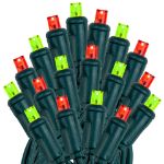 Commercial Grade Wide Angle 50 LED Red/Lime Green 25' Long on Green Wire
