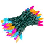 Yellow Teal and Pink 70 LED C6 Strawberry Mini Lights Commercial Grade on Green Wire - copy