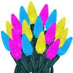 Yellow Teal and Pink 70 LED C6 Strawberry Mini Lights Commercial Grade on Green Wire - copy