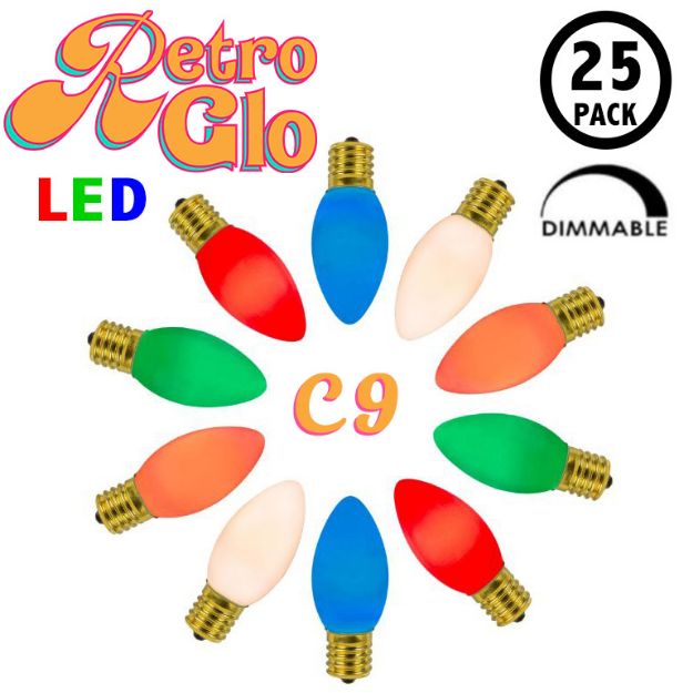 C9 RetroGlo® Vintage Multi Colored Ceramic LED Replacement Bulbs - 25 Pack