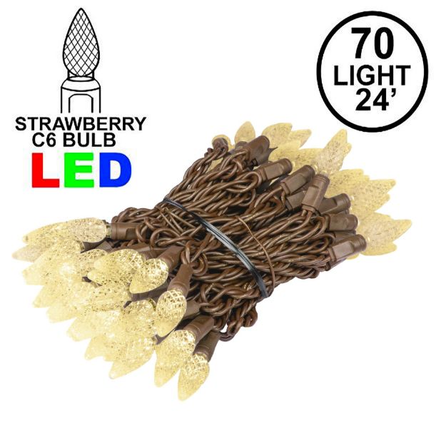 Warm White 70 LED C6 Strawberry Mini Lights Commercial Grade Brown Wire on Brown Wire