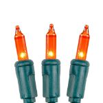 Amber/Orange Christmas Mini Lights 100 Light 50 Feet Long on Green Wire