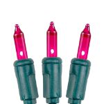 Pink Christmas Mini Lights 100 Light 50 Feet Long on Green Wire