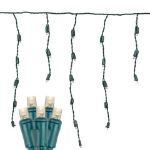 Warm White LED Icicle Lights on Green Wire 70 Bulbs