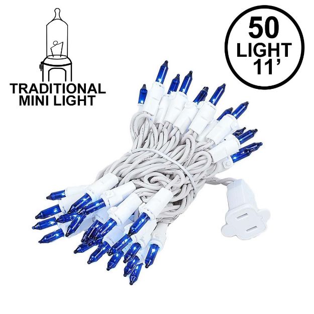Blue 50 Light 11' Long White Wire Christmas Mini Lights
