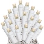 Warm White LED Solar Powered Lights 50 Light String 3" Spacing White Wire