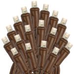 Warm White LED Solar Powered Lights 100 Light String 4" Spacing Brown Wire 