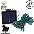 Multi Colored LED Solar Powered Lights 100 Light String 6" Spacing Green Wire
