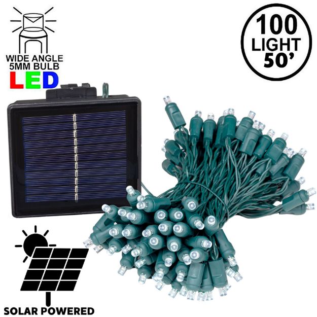Pure White LED Solar Powered Lights 100 Light String 6" Spacing Green Wire