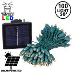 Warm White LED Solar Powered Lights 100 Light String 6" Green Wire