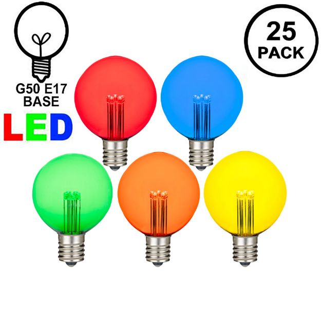 Multi Colored LED G50 Globe Bulbs - 25pk