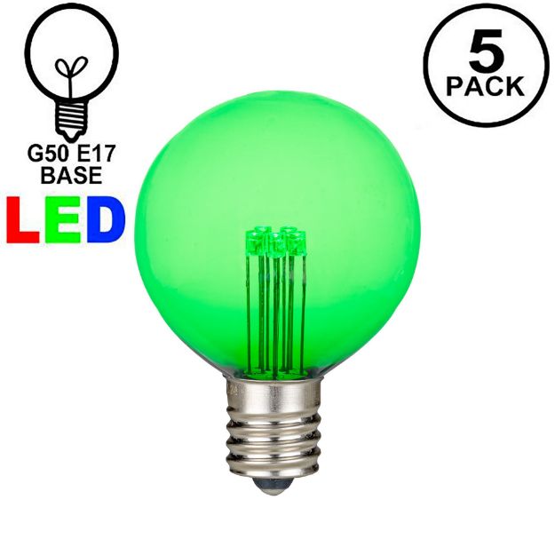 5 Pack Green LED G50 Globe Bulbs
