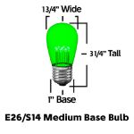 Green S14 LED Medium Base e26 Bulbs w/ 9 LEDs - 25pk