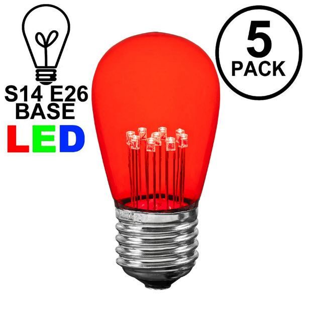5 Pack Red S14 LED Medium Base e26 Bulbs w/ 9 LEDs