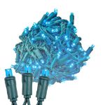 Commercial Grade Wide Angle 50 LED Teal 25' Long on Green Wire