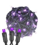 Commercial Grade Wide Angle 50 LED Purple 25' Long on Black Wire