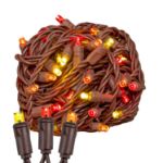 Commercial Grade Wide Angle 50 LED Y/RE/OR 25' Long on Brown Wire