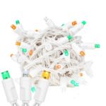 Commercial Grade Wide Angle 50 LED Green/White/Orange 25' Long on White Wire