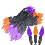 Purple and Orange 70 LED C6 Strawberry Mini Lights Commercial Grade Black Wire