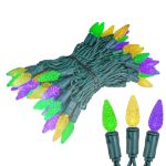 Purple Green and Yellow 70 LED C6 Strawberry Mini Lights Commercial Grade on Green Wire