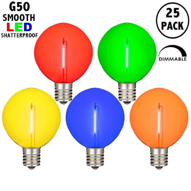 Multi LED G50 Plastic Filament LED Globe Bulbs - 25pk