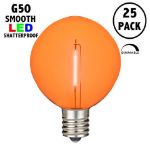 Orange LED G50 Plastic Filament LED Globe Bulbs - 25pk