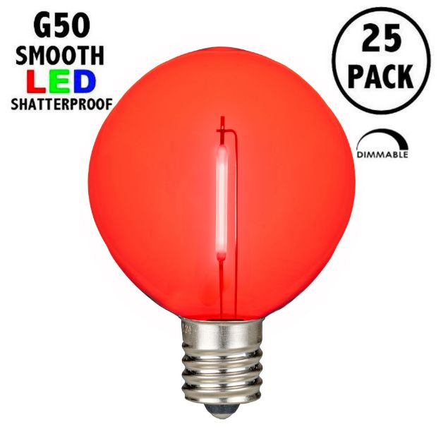 Red LED G50 Plastic Filament LED Globe Bulbs - 25pk