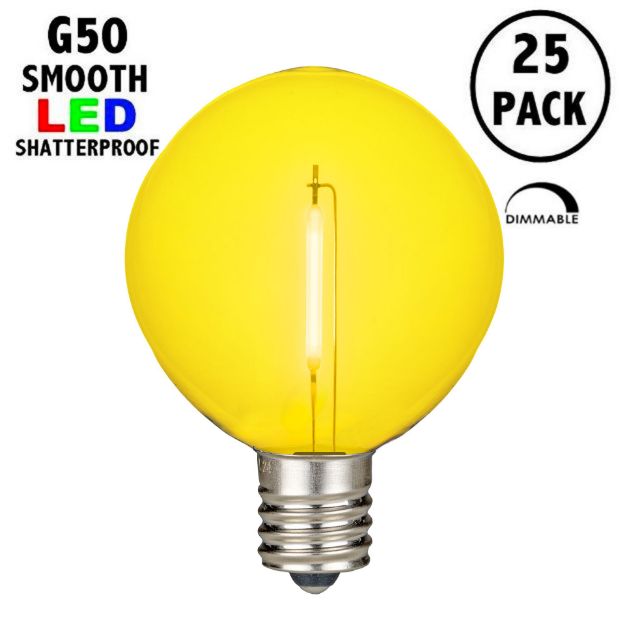 Yellow LED G50 Plastic Filament LED Globe Bulbs - 25pk