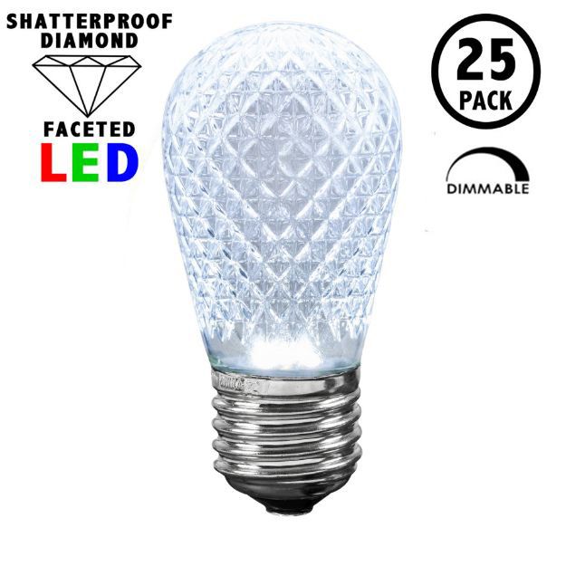 Pure White Diamond Faceted S14 LED Medium Base - 25pk