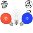 Red/White/Blue G50 U-Shaped LED Glass Flex Filament Replacement Bulbs 25 Pack