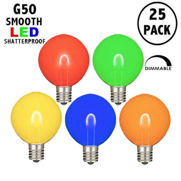 Multi Colored G50 U-Shaped LED Plastic Flex Filament Replacement Bulbs 25 Pack