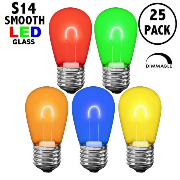 Multi Colored S14 U-Shaped LED Glass Flex Filament Replacement Bulbs 25 Pack