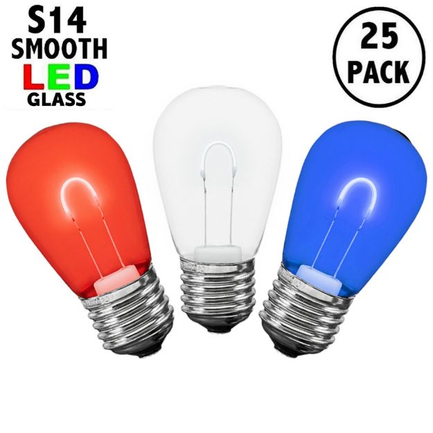 Red/White/Blue S14 U-Shaped LED Glass Flex Filament Replacement Bulbs 25 Pack
