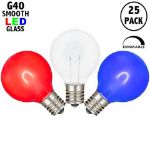 Red/White/Blue G40 U-Shaped LED Glass Flex Filament Replacement Bulbs 25 Pack