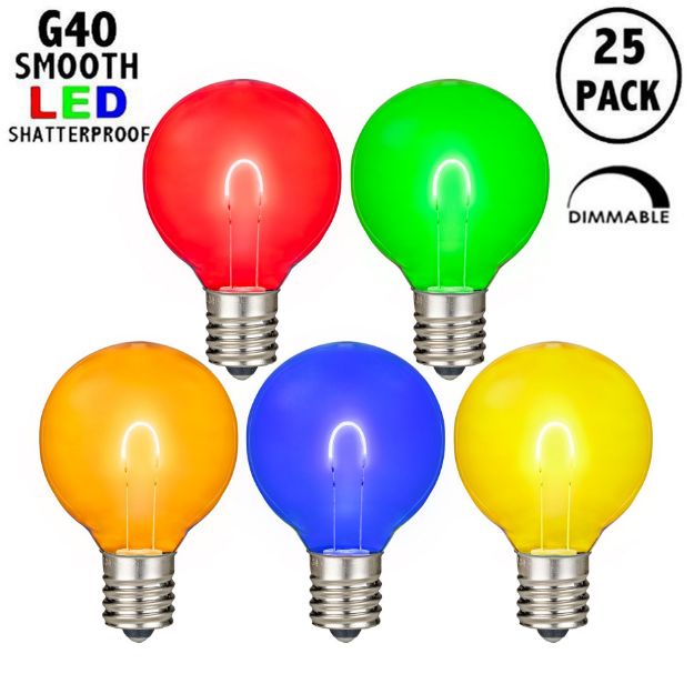 Multi Colored G40 U-Shaped LED Plastic Flex Filament Replacement Bulbs 25 Pack