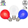 Red/White/Blue G40 U-Shaped LED Plastic Flex Filament Replacement Bulbs 25 Pack