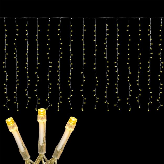 LED Curtain Lights 300 LED Warm White 8 Function Non-Connectable Clear Wire 