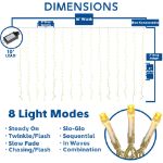 LED Curtain Lights 300 LED Warm White 8 Function Non-Connectable Clear Wire 