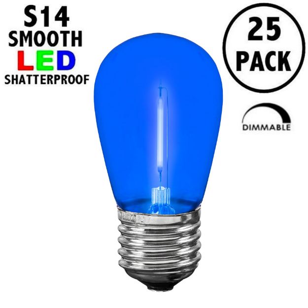 Blue S14 LED Plastic Filament Medium Base e26 Bulbs  - 25pk