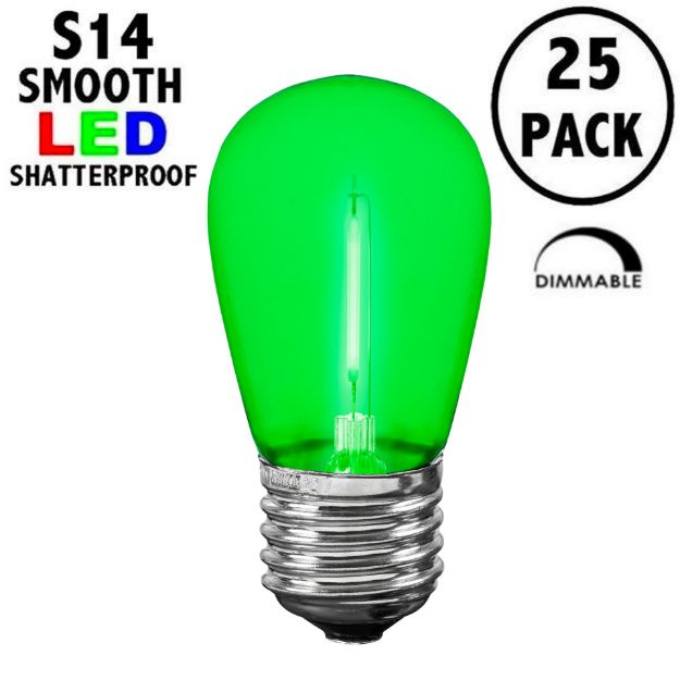 Green S14 LED Plastic Filament Medium Base e26 Bulbs  - 25pk