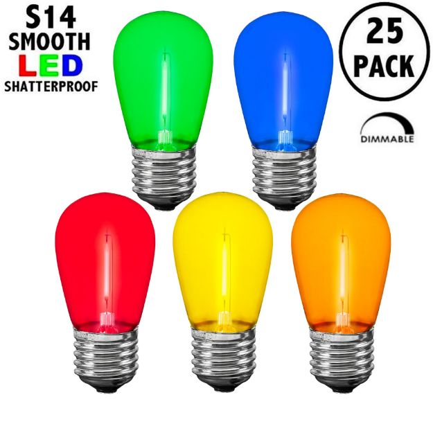 Multi S14 LED Plastic Filament Medium Base e26 Bulbs  - 25pk