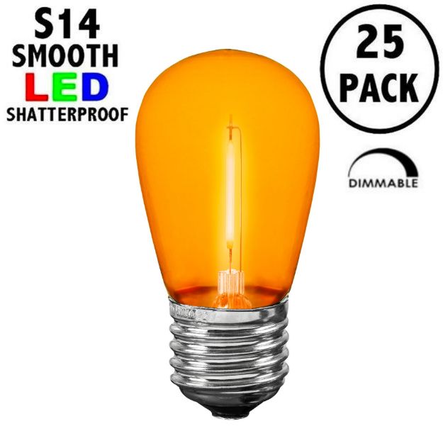 Orange S14 LED Plastic Filament Medium Base e26 Bulbs  - 25pk