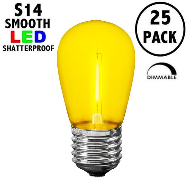 Yellow S14 LED Plastic Filament Medium Base e26 Bulbs  - 25pk