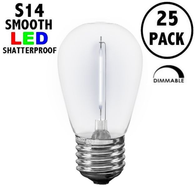 Pure White S14 LED Plastic Filament Medium Base e26 Bulbs  - 25pk