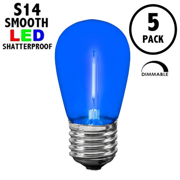 Blue S14 LED Plastic Filament Medium Base e26 Bulbs  - 5pk