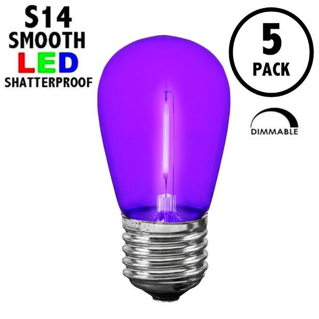 Purple S14 LED Plastic Filament Medium Base e26 Bulbs  - 5pk