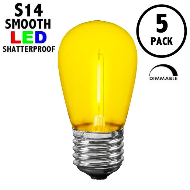 Yellow S14 LED Plastic Filament Medium Base e26 Bulbs  - 5pk